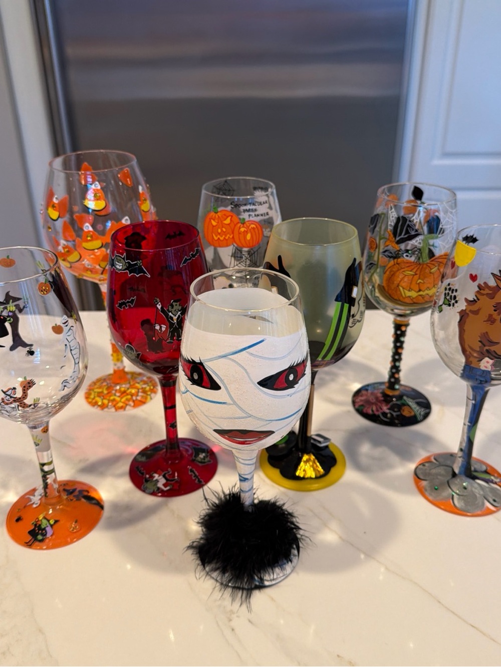 Hand-Painted Lot of 8 Lolita Hand Painted Halloween Wine Glasses